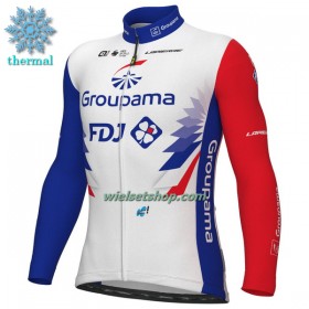 Wielershirt 2022 Groupama-FDJ Winter Thermal Fleece - Wit Blauw